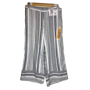 Zac & Rachel Linen Wide Leg Cropped Striped Pull On Pants Size Medium